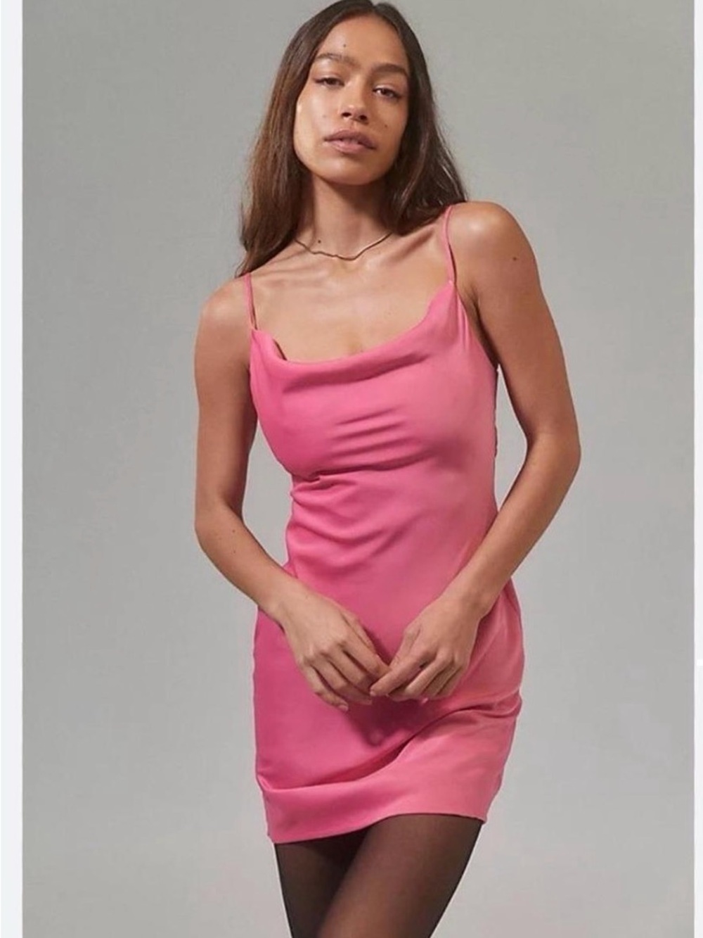 Urban Outfitters Mallory Pink Satin Cowl Slip Dress